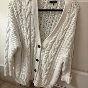 Quince Women's White Cable Knit Cardigan Sweater